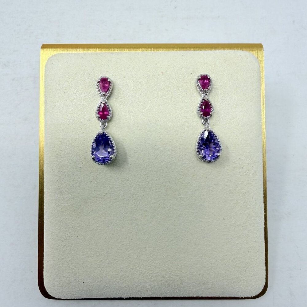 Shop LC Rose‎ De France Amethyst/African Ruby Sterling Silver Drop Earrings 5395